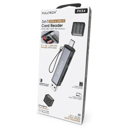 FULLTECH FH-34 3 IN 1 CARD READER TYPE-C AND USB