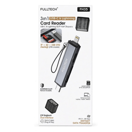 FULLTECH FH-35 3 IN 1 CARD READER TYPE-C AND LIGHTNING