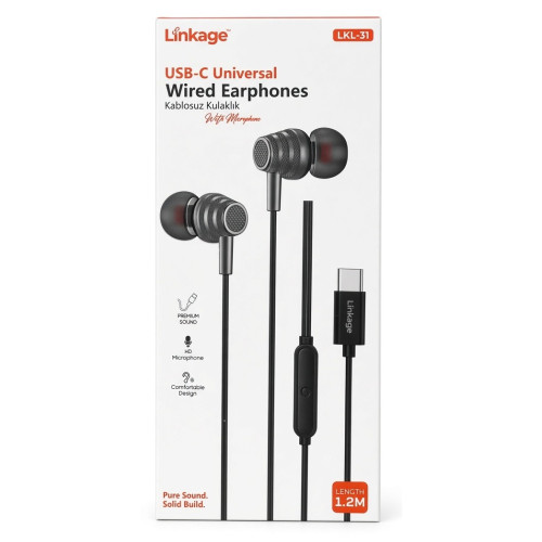 LINKAGE LKL-31 EARPHONE FOR TYPE-C BLACK